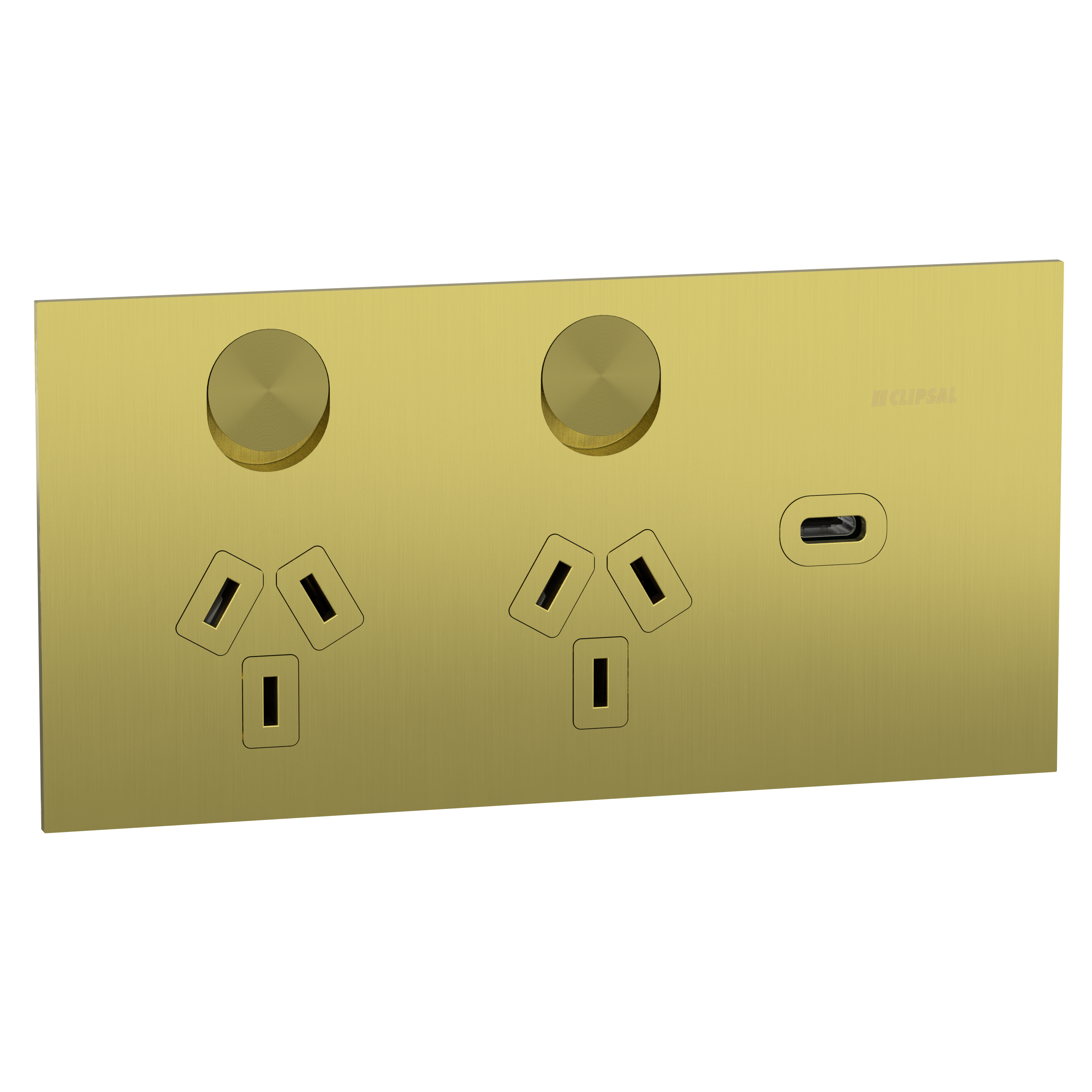 Clipsal Double switched socket + USB charger, Solis T Series, horizontal, USB C type, 10A