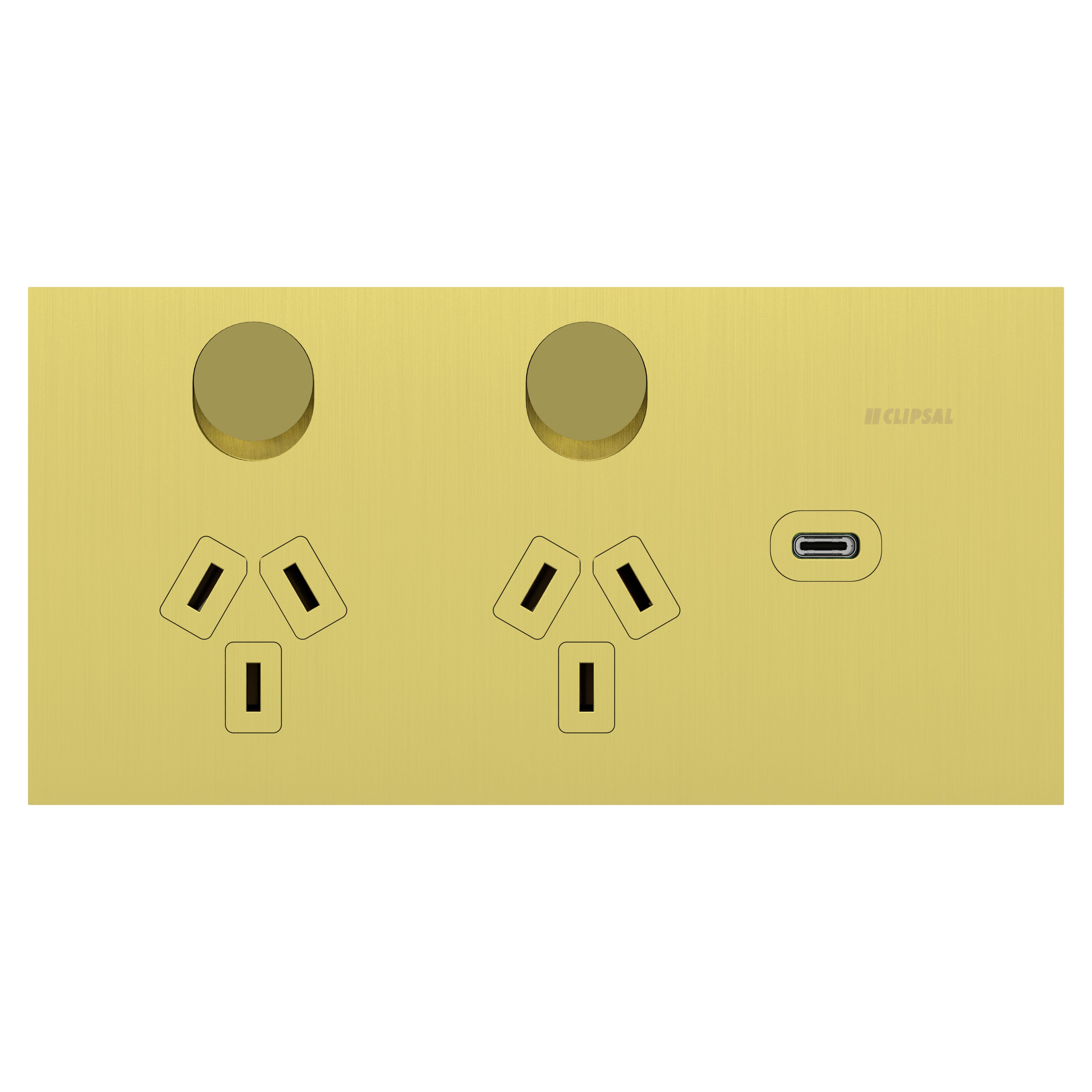 Clipsal Double switched socket + USB charger, Solis T Series, horizontal, USB C type, 10A