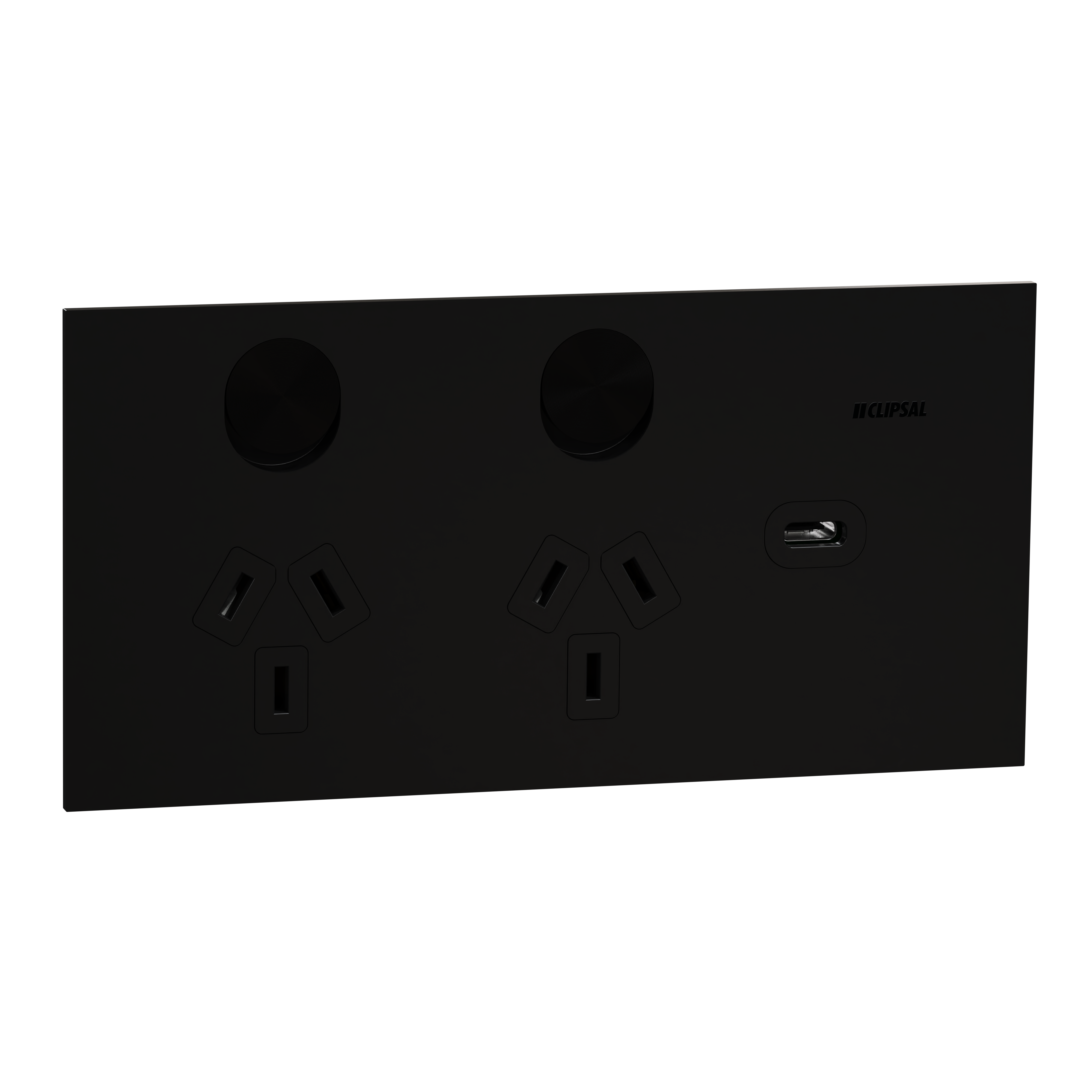 Clipsal Double switched socket + USB charger, Solis T Series, horizontal, USB C type, 10A
