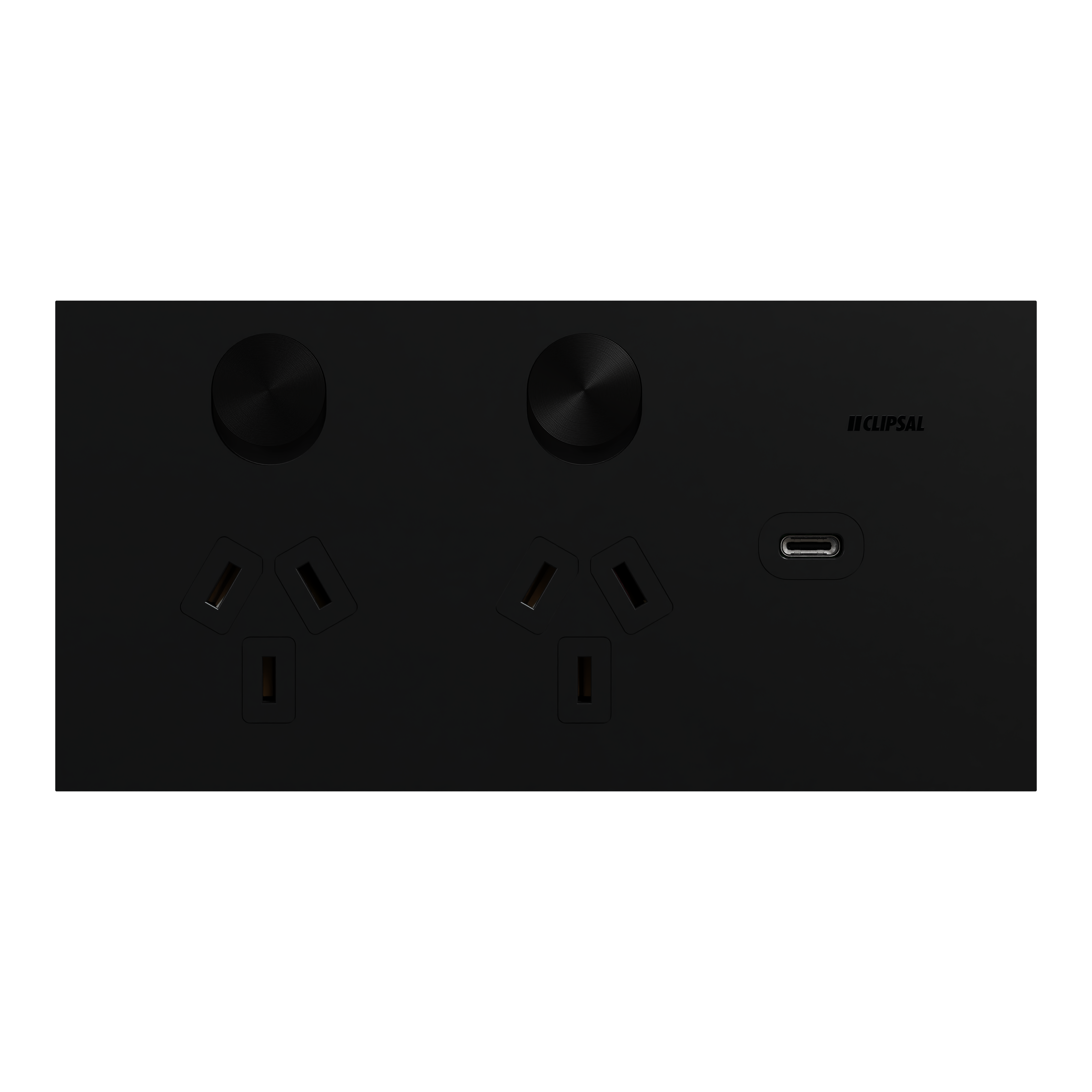 Clipsal Double switched socket + USB charger, Solis T Series, horizontal, USB C type, 10A