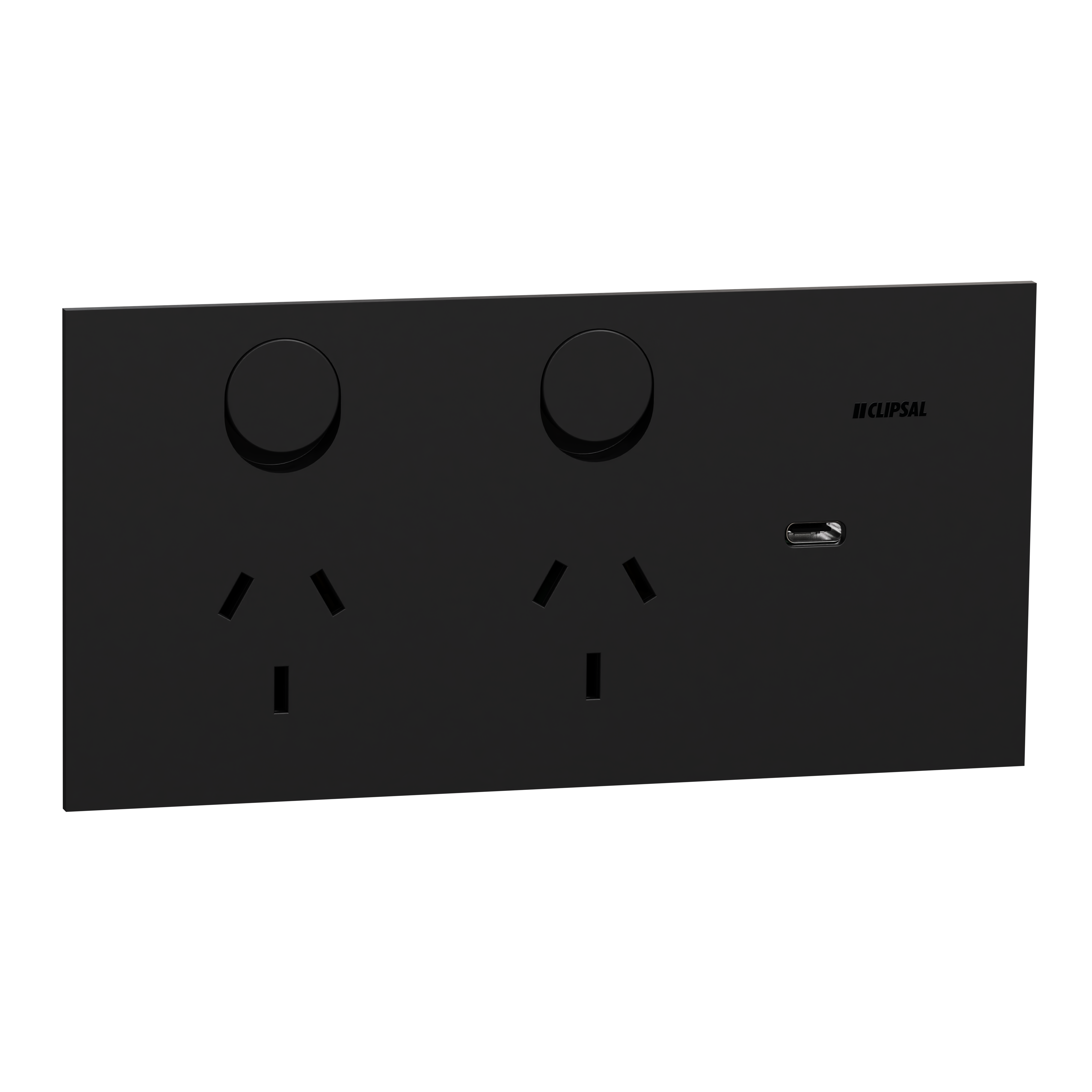 Clipsal Double switched socket + USB charger, Solis, horizontal, USB C type, 10A