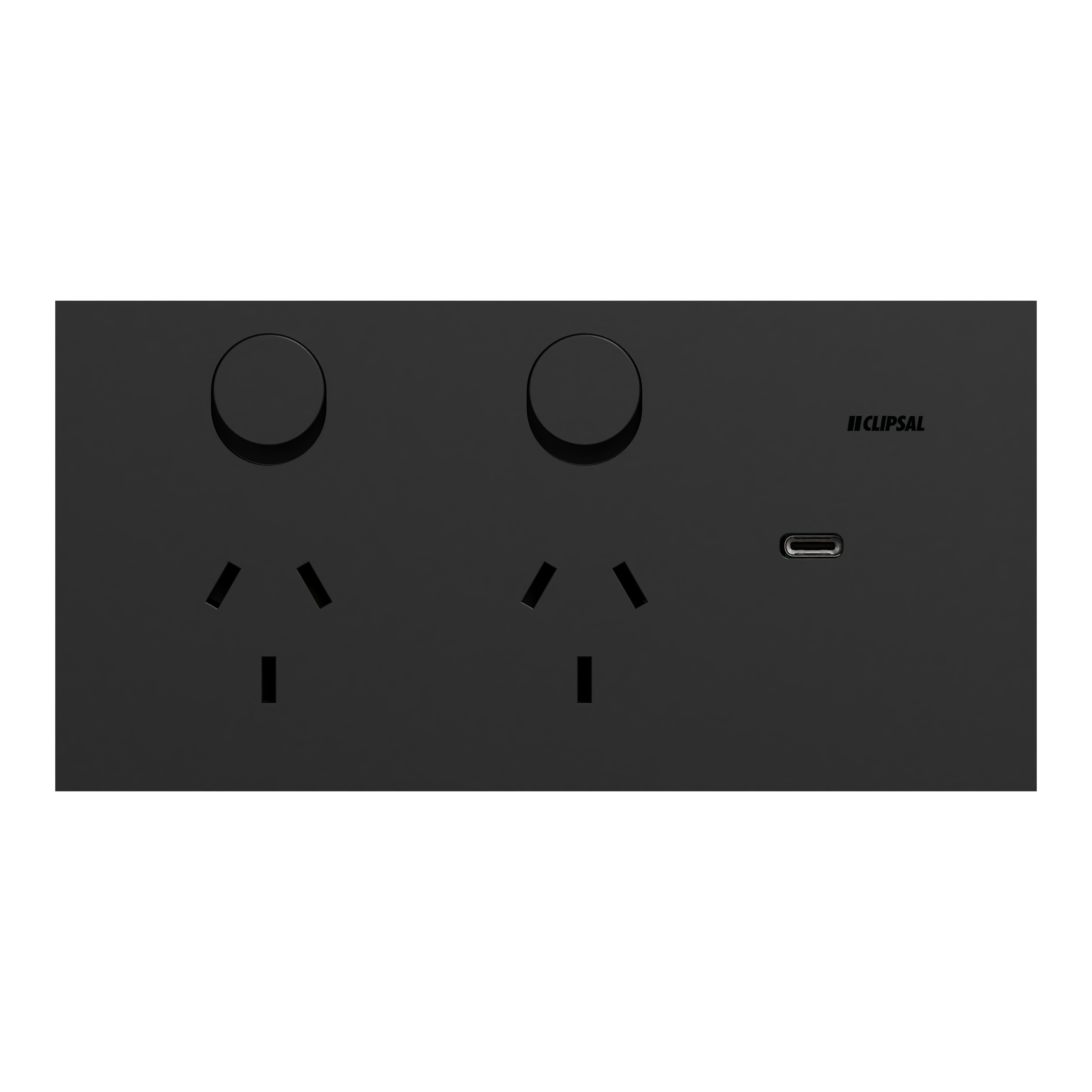 Clipsal Double switched socket + USB charger, Solis, horizontal, USB C type, 10A