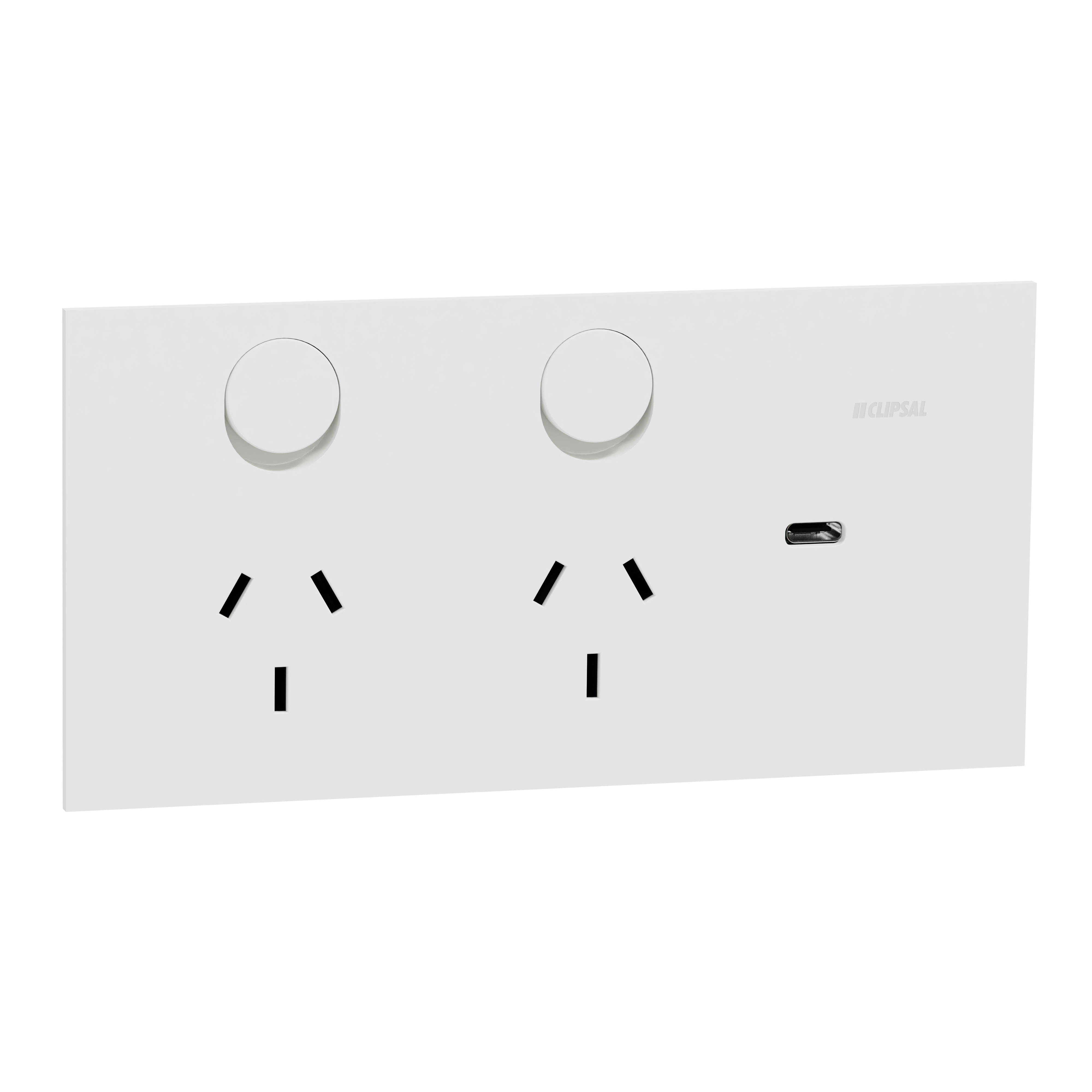 Clipsal Double switched socket + USB charger, Solis, horizontal, USB C type, 10A