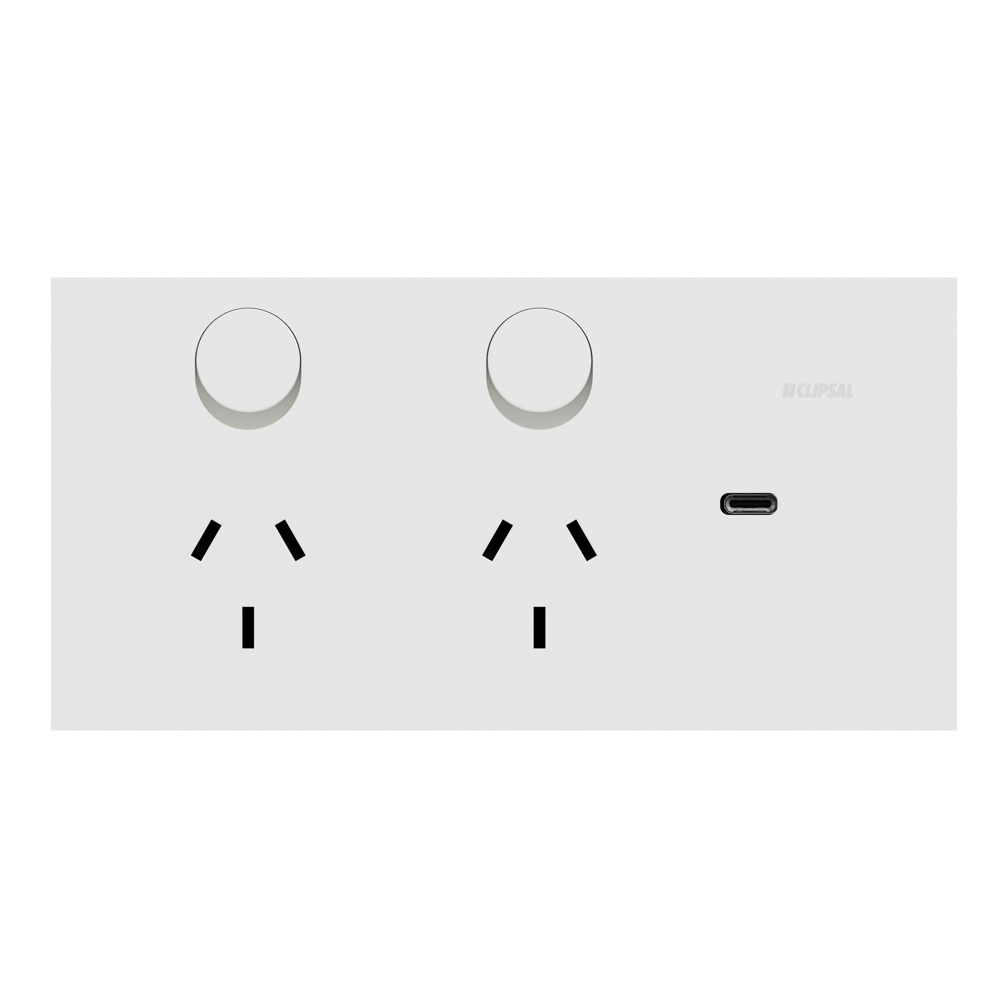 Clipsal Double switched socket + USB charger, Solis, horizontal, USB C type, 10A