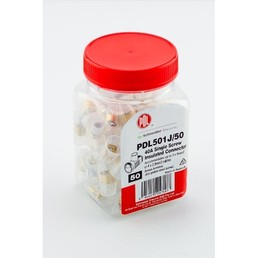 PDL Single Screw Connector Terminals 40Amp - Jar of 50 - Translucent