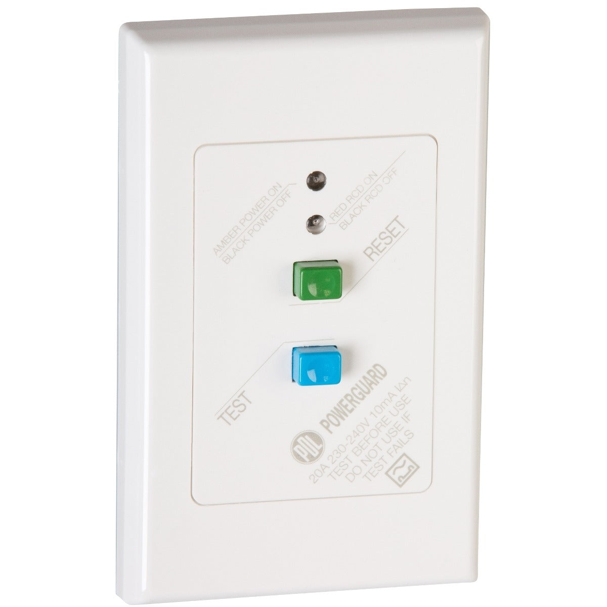 PDL RCD Flush Plate 600 Series - 10mA trip - 240 V - 20 A - White