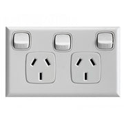 HPM Excel 10A Double Horizontal Socket with Extra Switch - White