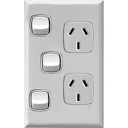 HPM Excel 10A Double Vertical Socket with Extra Switch - White