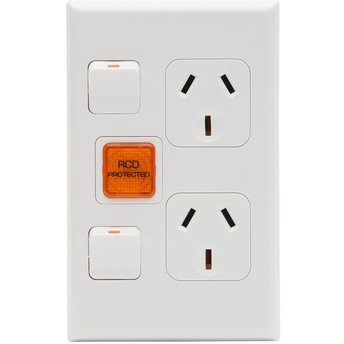 PDL Double Vertical 10Amp Socket with RCD ON Indicator - White