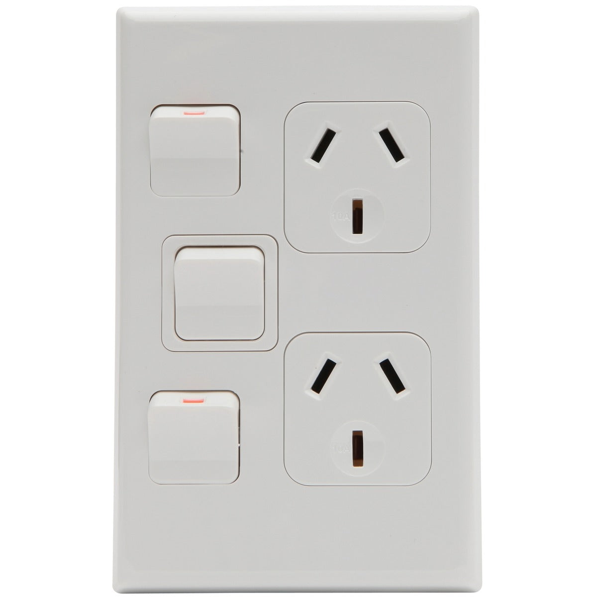 PDL Socket Outlet 600 Series - Twin switched - Assembled - Vertical - Extra switch - 250 V - 10 A - White