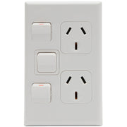 PDL Socket Outlet 600 Series - Twin switched - Assembled - Vertical - Extra switch - 250 V - 10 A - White
