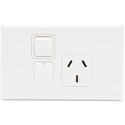PDL Socket Outlet 600 Series - Single switched - Assembled - Horizontal - Optional extra switch - 250 V - 10 A - White