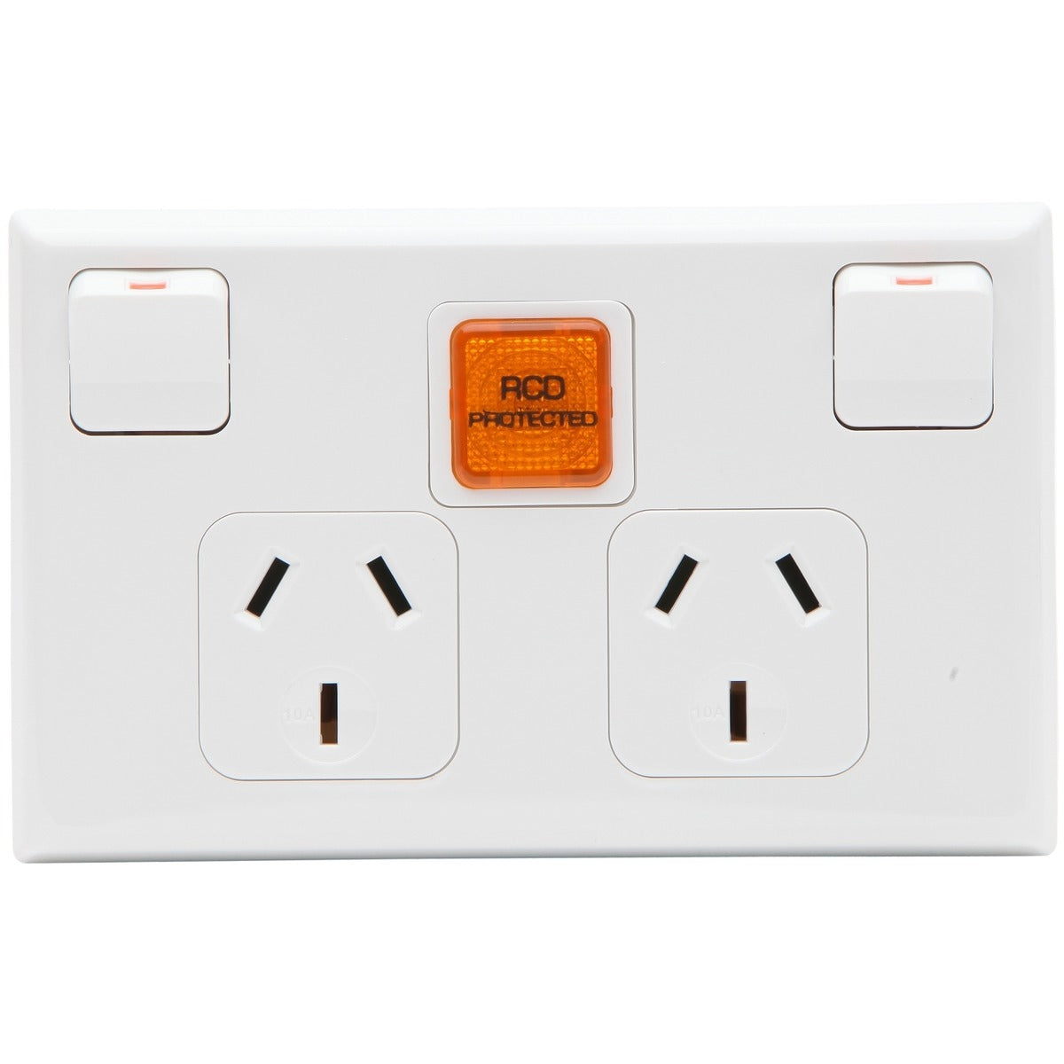 PDL Socket Outlet 600 Series - Twin switched - Assembled - Horizontal - Neon RCD ON indicator - 250 V - 10 A - White