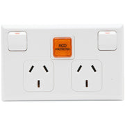 PDL Socket Outlet 600 Series - Twin switched - Assembled - Horizontal - Neon RCD ON indicator - 250 V - 10 A - White