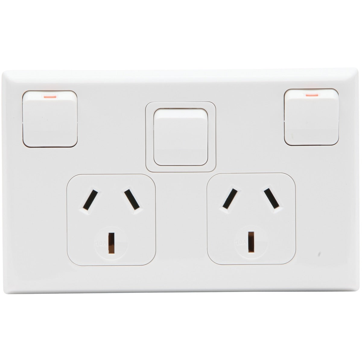 PDL Socket Outlet 600 Series - Twin switched - Assembled - Horizontal - Extra switch - 240 V - 10 A - White