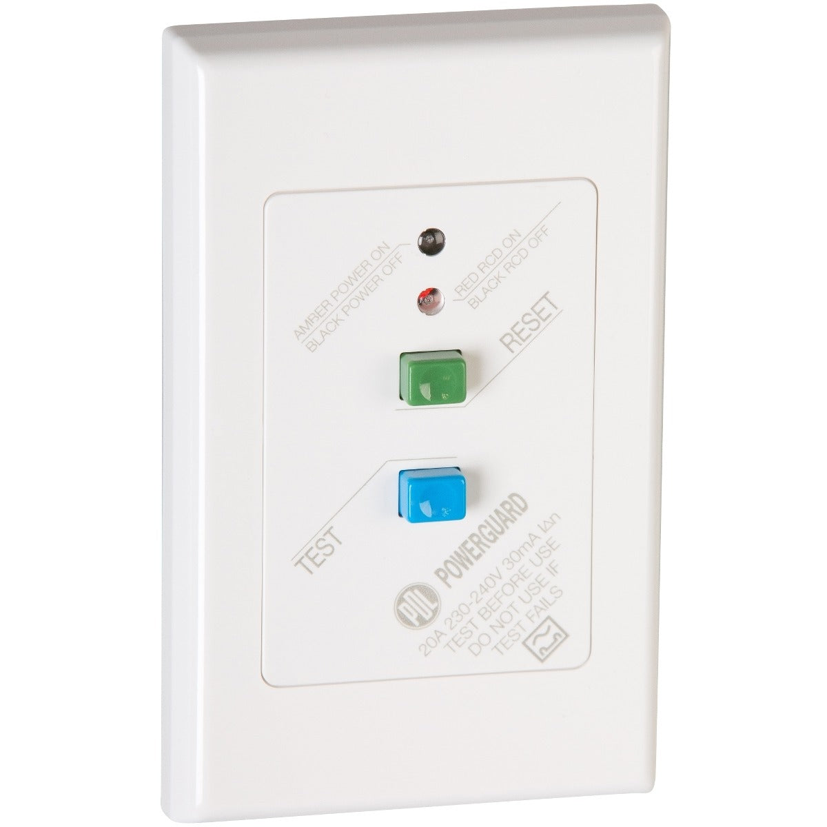 PDL RCD Flush Plate 600 Series - 30mA trip - 240 V - 20 A - White