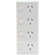 PDL Socket Outlet 600 Series - Quad switched - Assembled - Vertical - 240 V - 10 A  - White