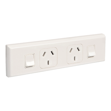 PDL Socket Outlet 600 Series - Twin switched - Assembled - Horizontal - Worktop - Single base - 250 V - 10 A - White