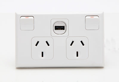 Double Horizontal PDL 10Amp Socket with USB Charger