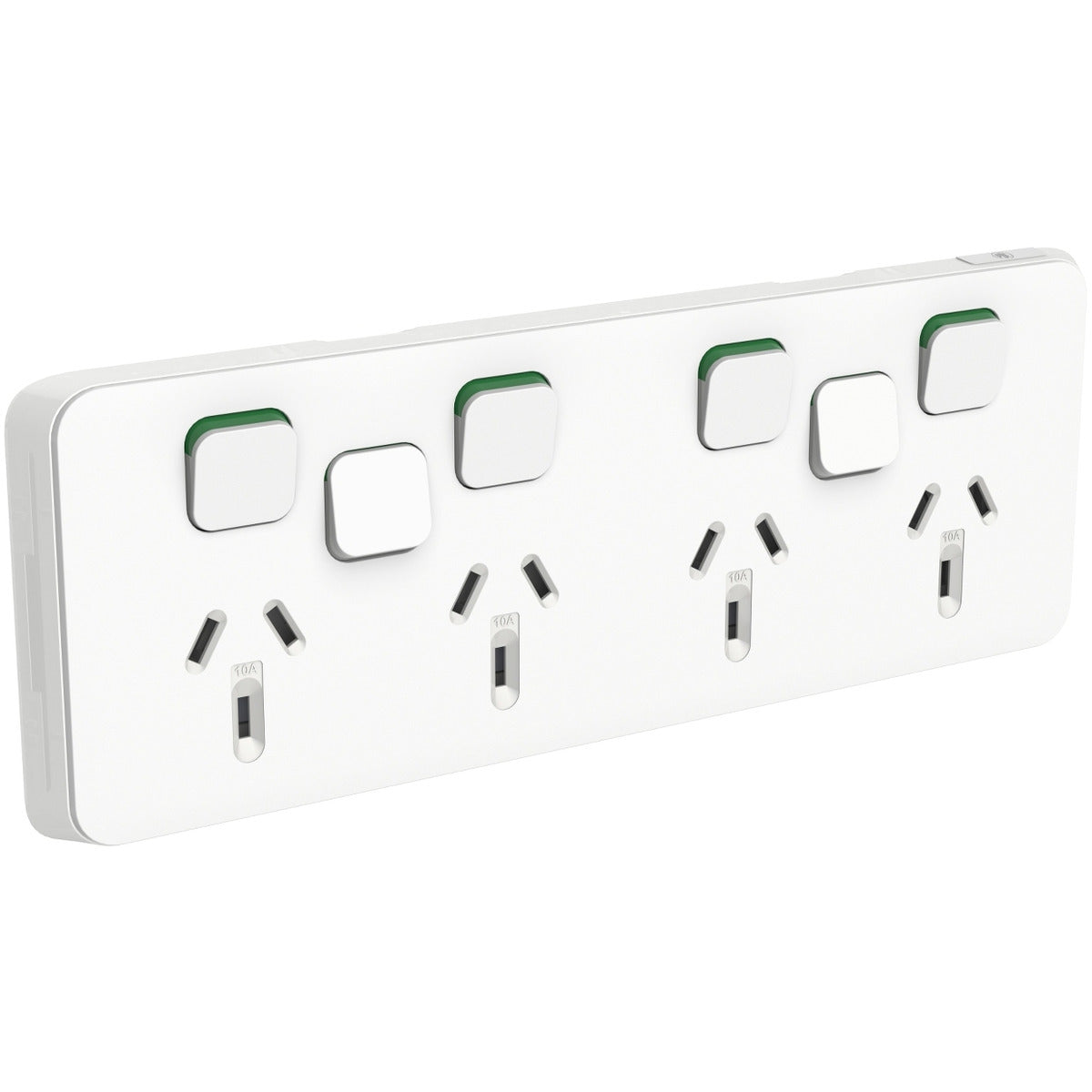 PDL Iconic Switched Socket + Switches 4-gang 10Amp - Vivid White