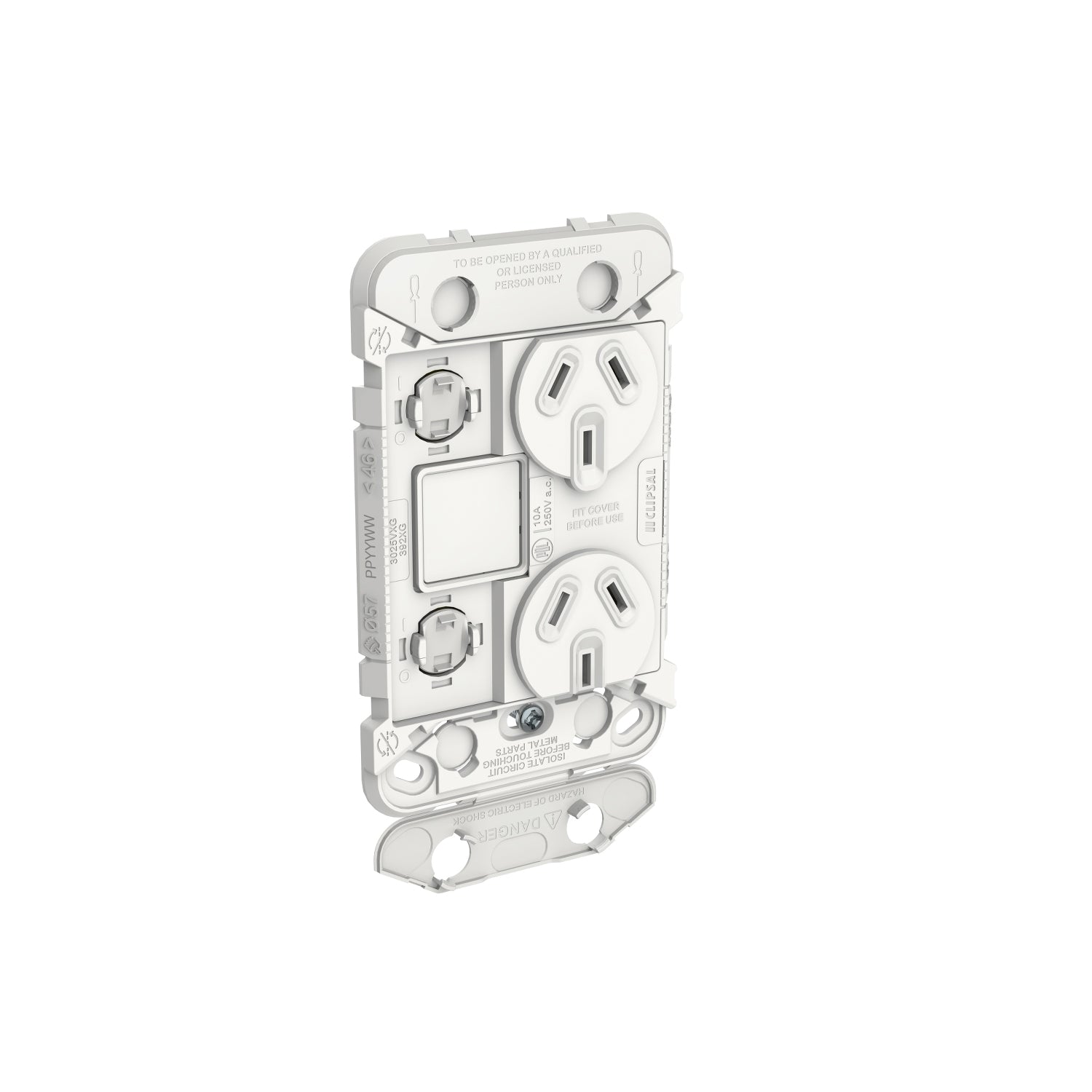 PDL Iconic Grid Double Switched Socket + Switch Vertical 10Amp