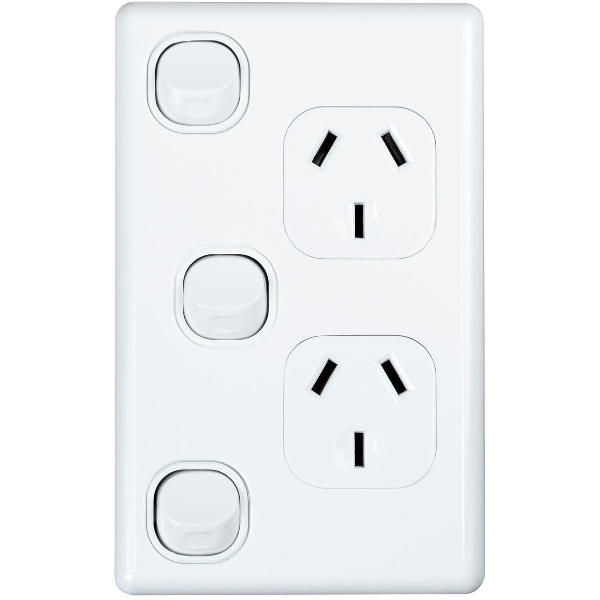 Tradesave Double Vertical 10Amp Socket with Extra Switch - White