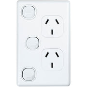 Tradesave Double Vertical 10Amp Socket with Extra Switch - White