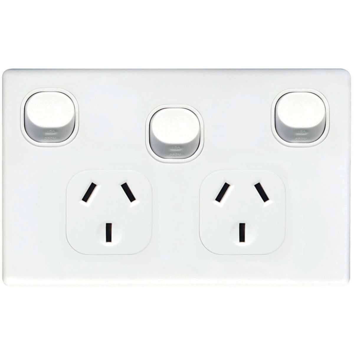 Tradesave Double Horizontal 10Amp Socket with Extra Switch - White