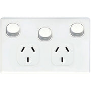 Tradesave Double Horizontal 10Amp Socket with Extra Switch - White