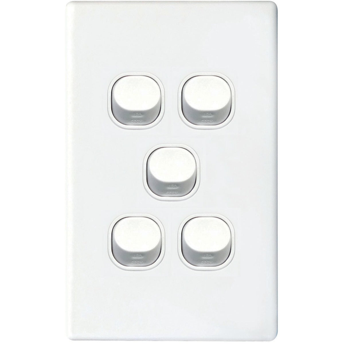 Tradesave 5Gang 16Amp Wall Switch - White