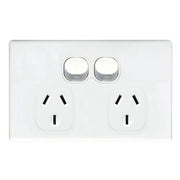 Double Horizontal 10Amp Slimline Socket - White