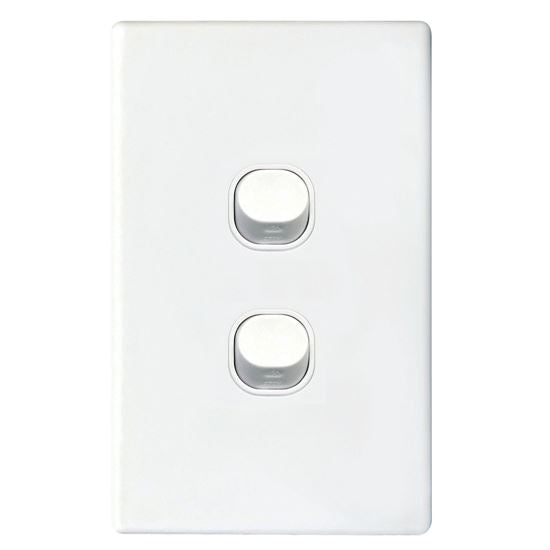2Gang 16Amp Slimline Wall Switch - White