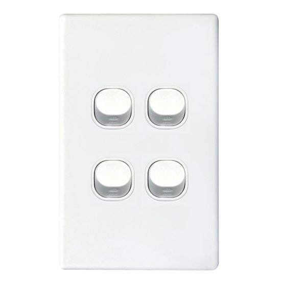 4Gang 16Amp Slimline Wall Switch - White