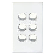 6Gang 16Amp Slimline Wall Switch - White