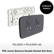 Bundle - PDL Iconic Essence, 2 switch & 2 socket, Horizontal, 10 A + Skin - Ash Grey