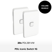 Bundle - PDL Iconic, 1 gang switch, Vertical, 250 V - 20 A / 10 AX - Vivid White