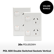 Bundle - PDL 600 Series Socket Outlet, Twin switched, Assembled, Vertical, 250V, 10A - White