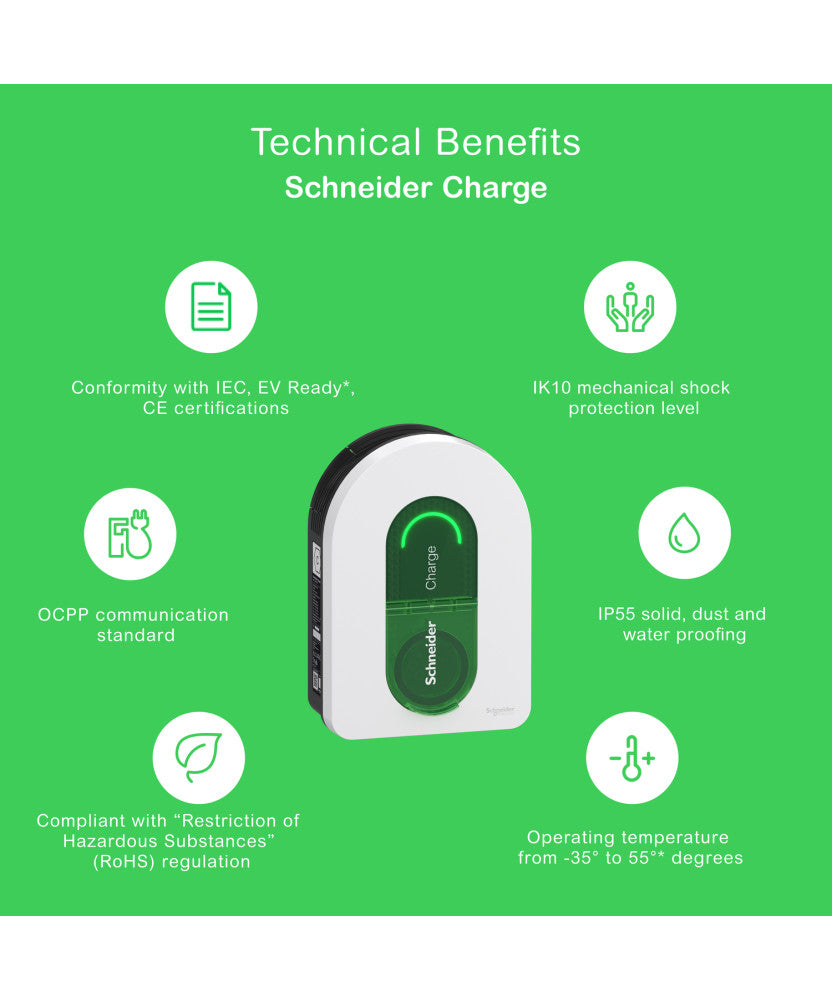 Charging station, Schneider Charge, 1P+N, attached cable 5m, 7.4kW, 32A