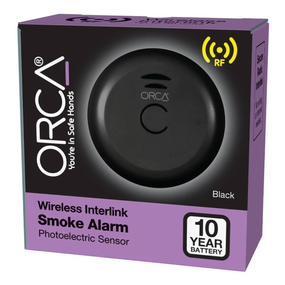 Orca 10 Year Wireless Interlink Smoke Alarm Black