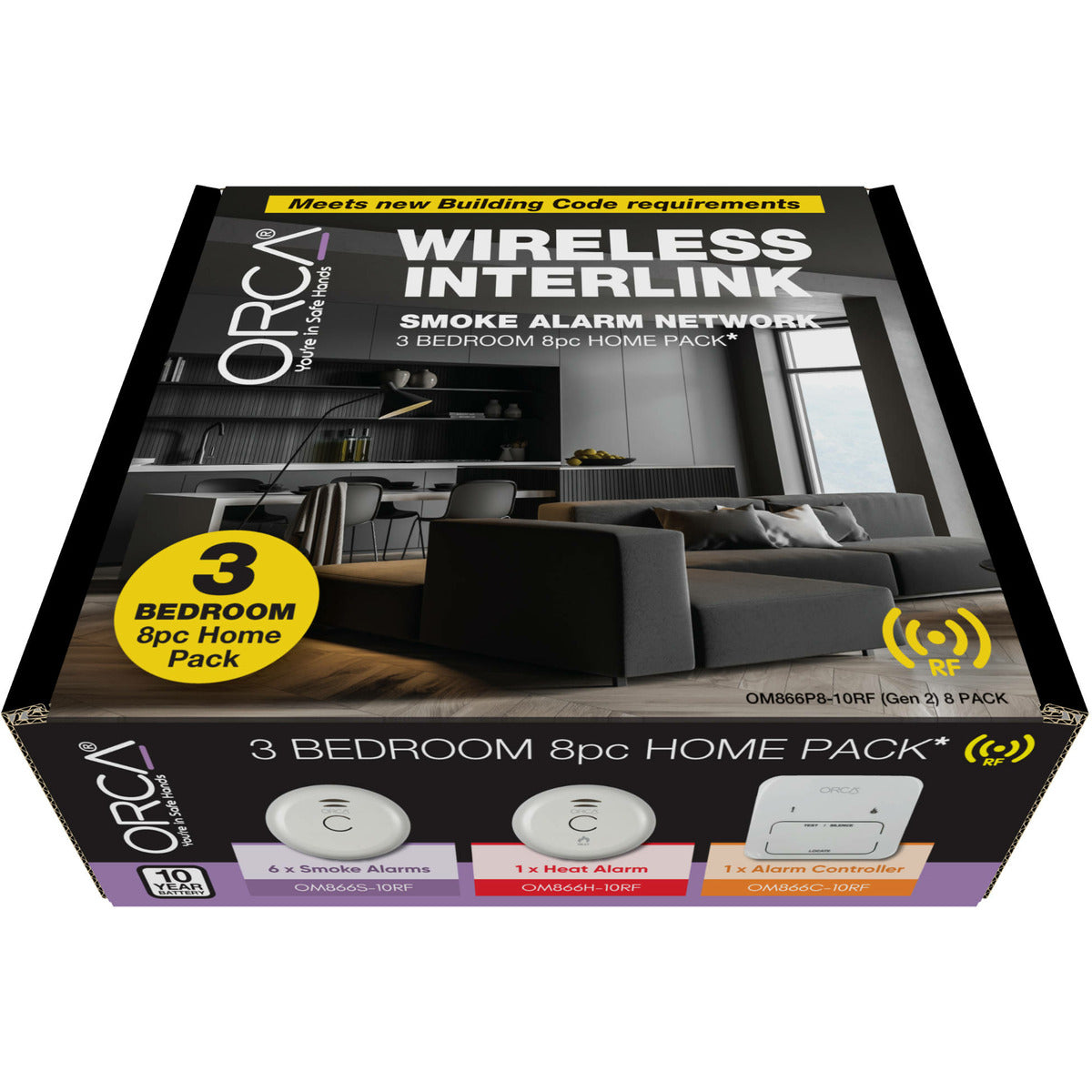 Orca Smoke/ Heat Alarms 3 Bedroom 8 Piece Homepack