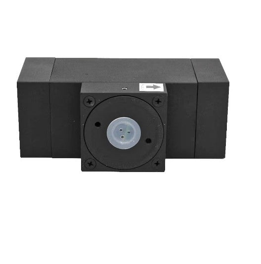 Black mechanical component on a white background