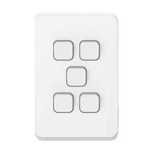 White light switch panel with four square buttons on a white background