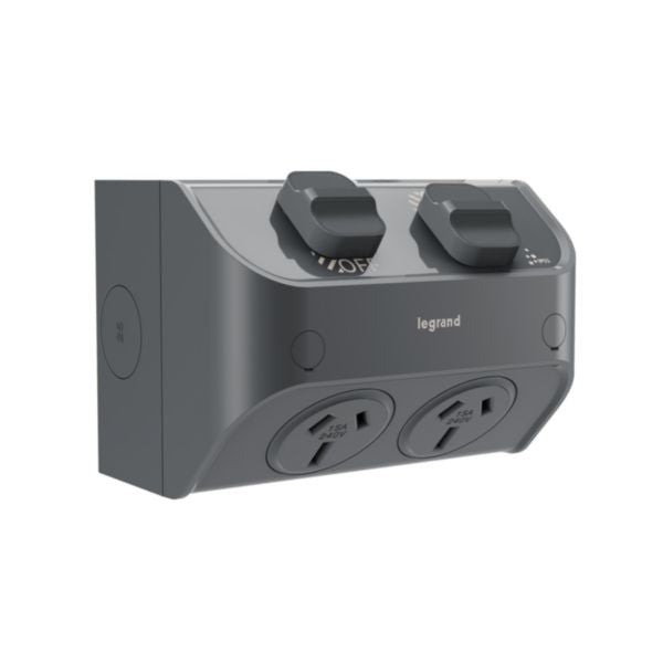 HPM Aqua Life 15A IP53 Weatherproof Surface Mount Double Power Point with 2 Terminal Sets