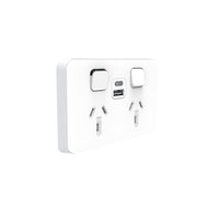 PDL Iconic Double Switched Socket 10Amp + USB A+C - Vivid White