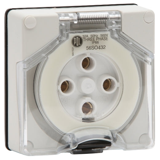 PDL 56 Socket 3P 4Pin IP66 500V 32Amp - Grey