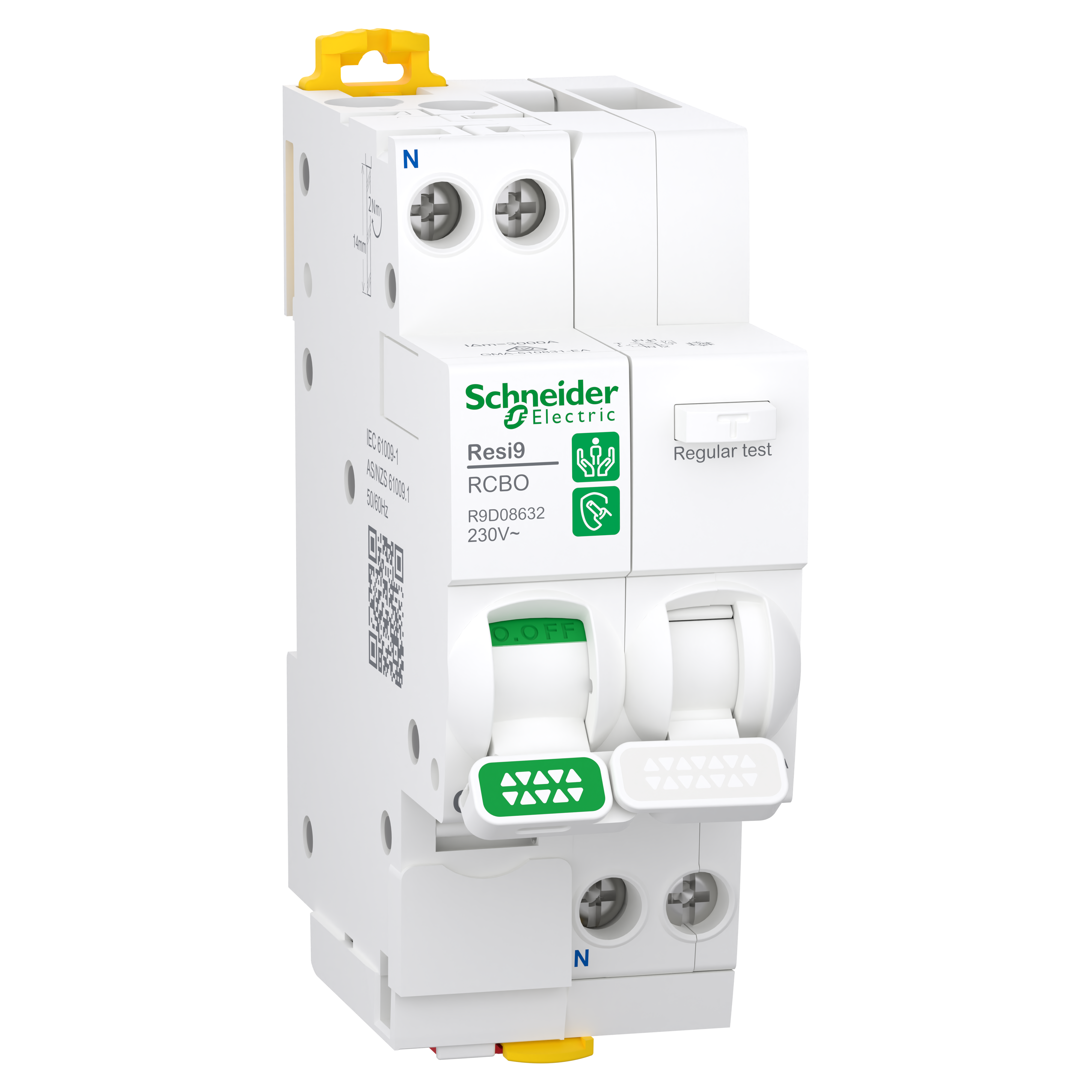 Residual current breaker with overcurrent protection (RCBO), Resi9, 1P+N, 10-40A, C curve, 6000A, A type, 30mA, 36mm wide