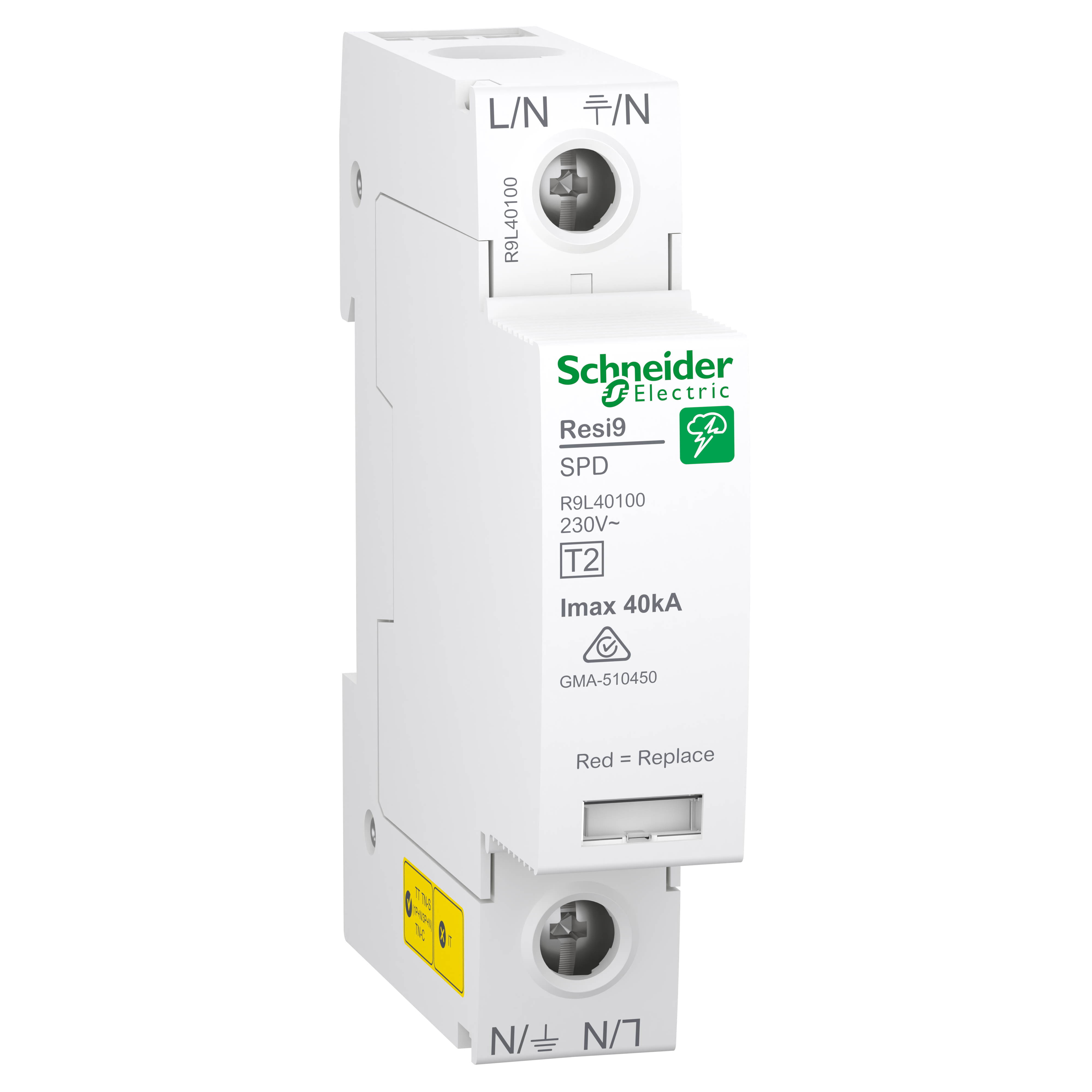 Surge arrester, Resi9, 1P, 40kA, with local and remote signalling
