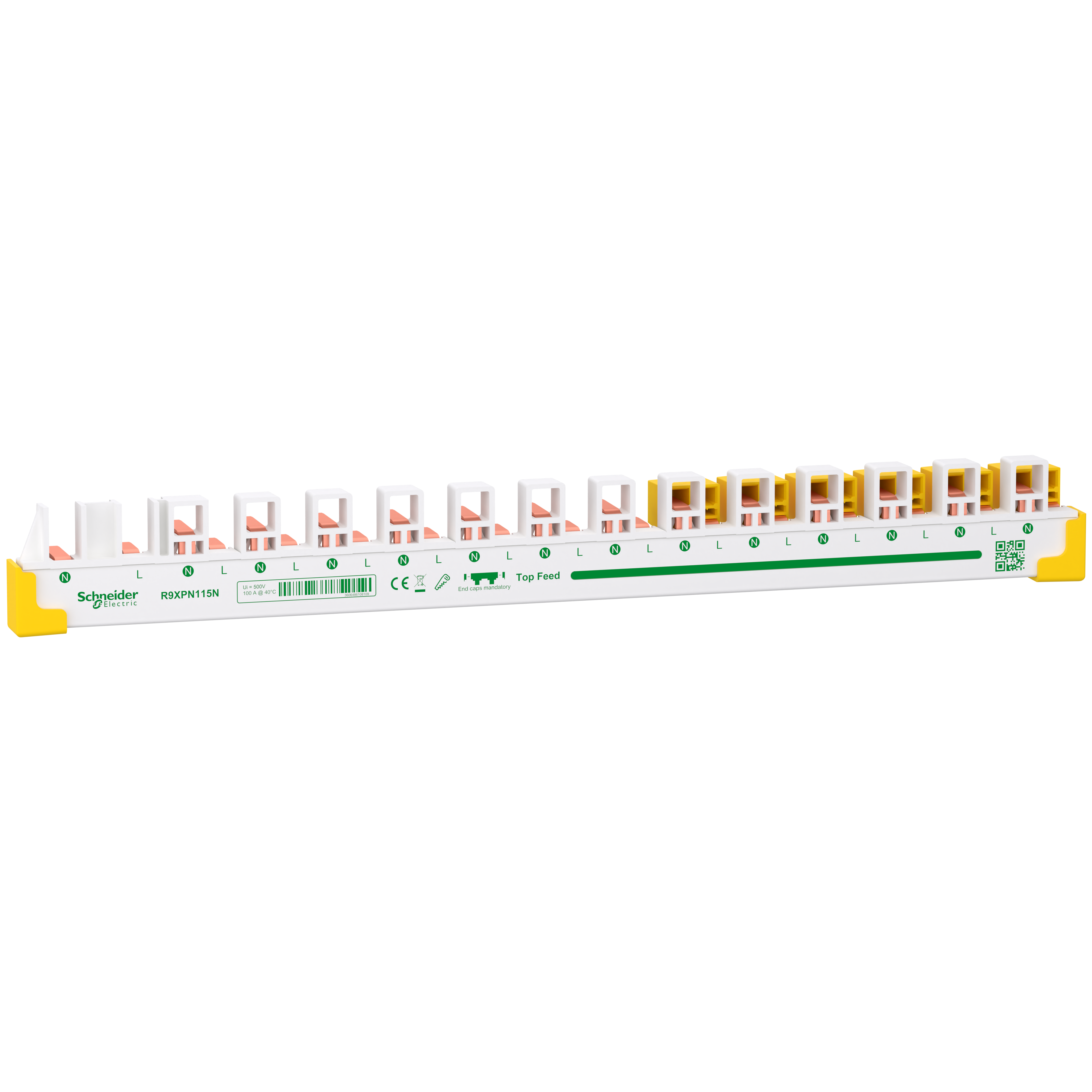 Comb Busbar, Resi9, 1P+N, 15 modules, 100 A with N block and accessories