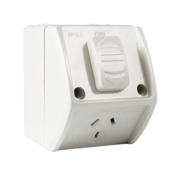 TradeSave Weatherproof Single IP53 Outlet. Grey Heavy Duty 10A