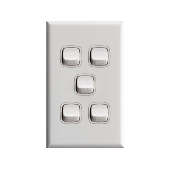 HPM Excel 5Gang Light Switch - White